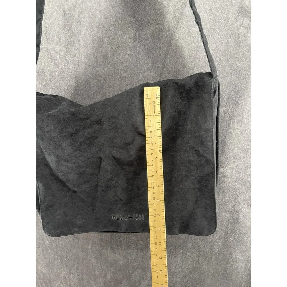 Kenneth Cole Reaction Black Messenger Shoulder Bag Suede Flap Unisex